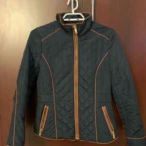 H&M navy quilted jacket with brown accent